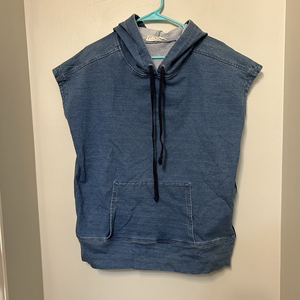 Molly Green Denim Blue Cotton Short Sleeve Pullover Hoodie Women's Size S